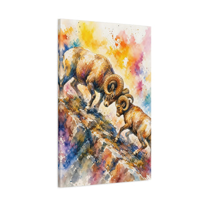 Main Mockup. Animals Bighorn Sheep Colorful Bighorn Sheep shown as stretched canvas wall art