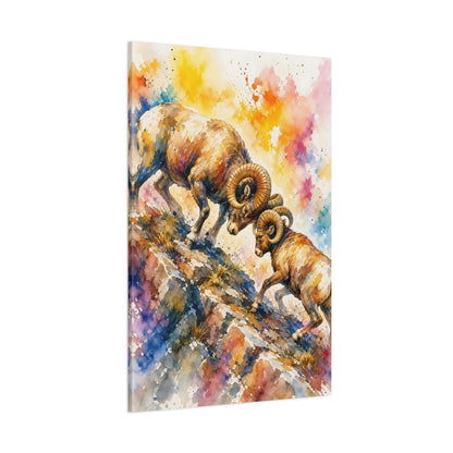 Side Mockup 1. Animals Bighorn Sheep Colorful Bighorn Sheep shown as stretched canvas wall art