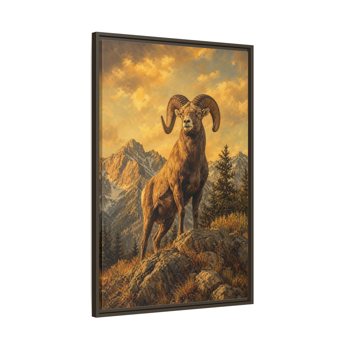 Main Mockup. Animals Bighorn Sheep Golden Bighorn Sheep shown as stretched canvas wall art