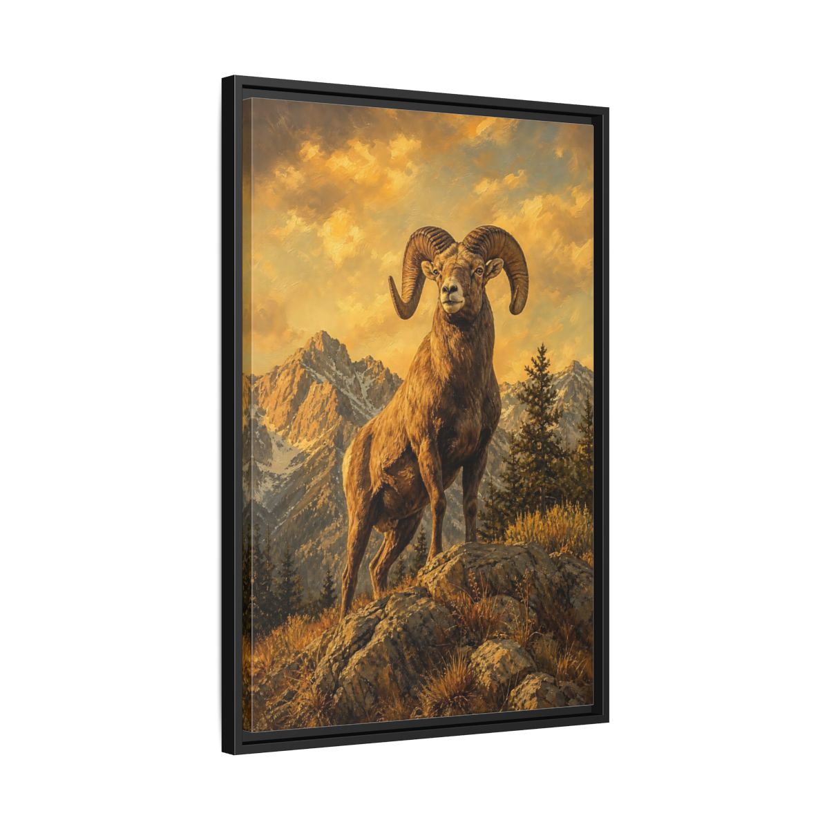 Side Mockup 14. Animals Bighorn Sheep Golden Bighorn Sheep shown as stretched canvas wall art