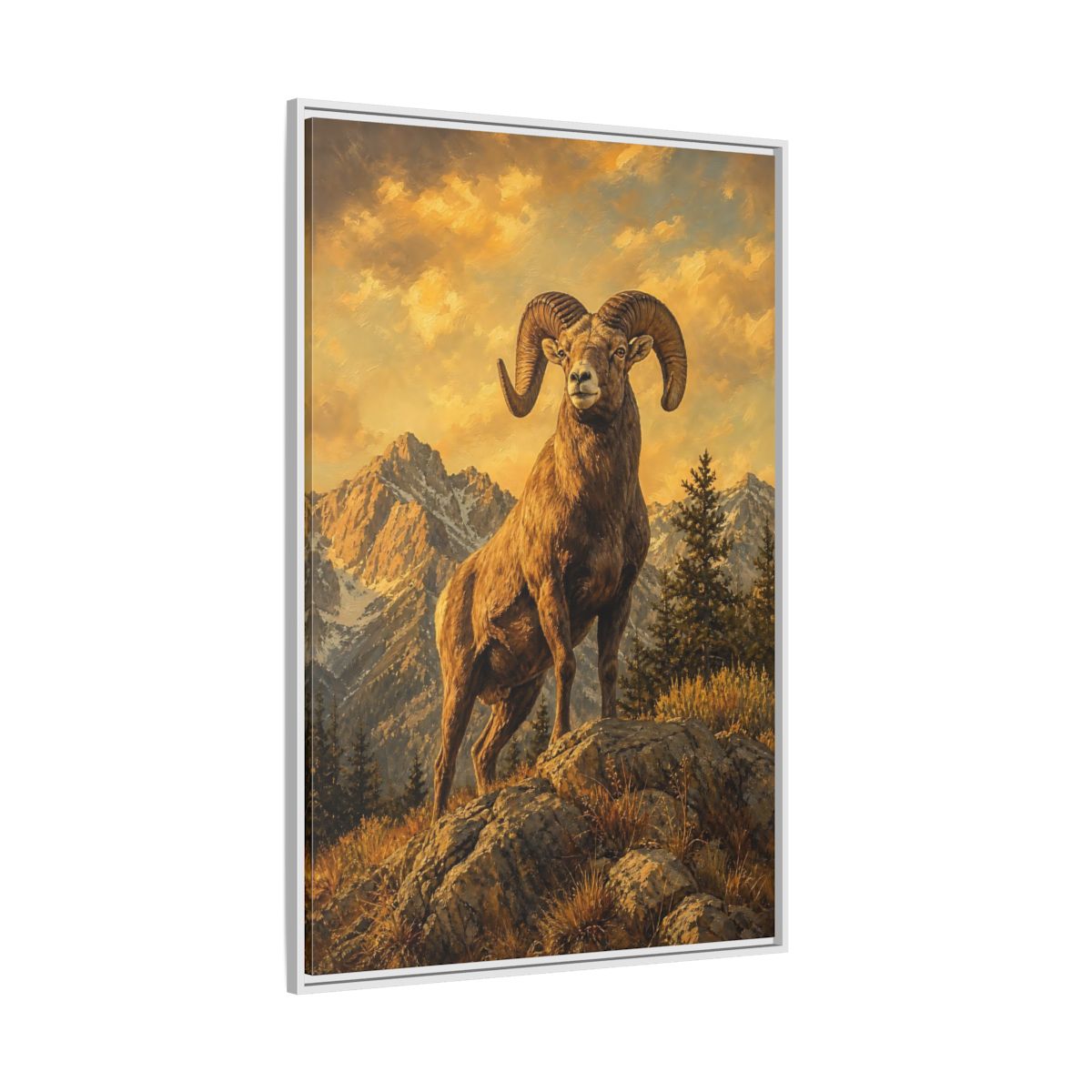 Side Mockup 7. Animals Bighorn Sheep Golden Bighorn Sheep shown as stretched canvas wall art