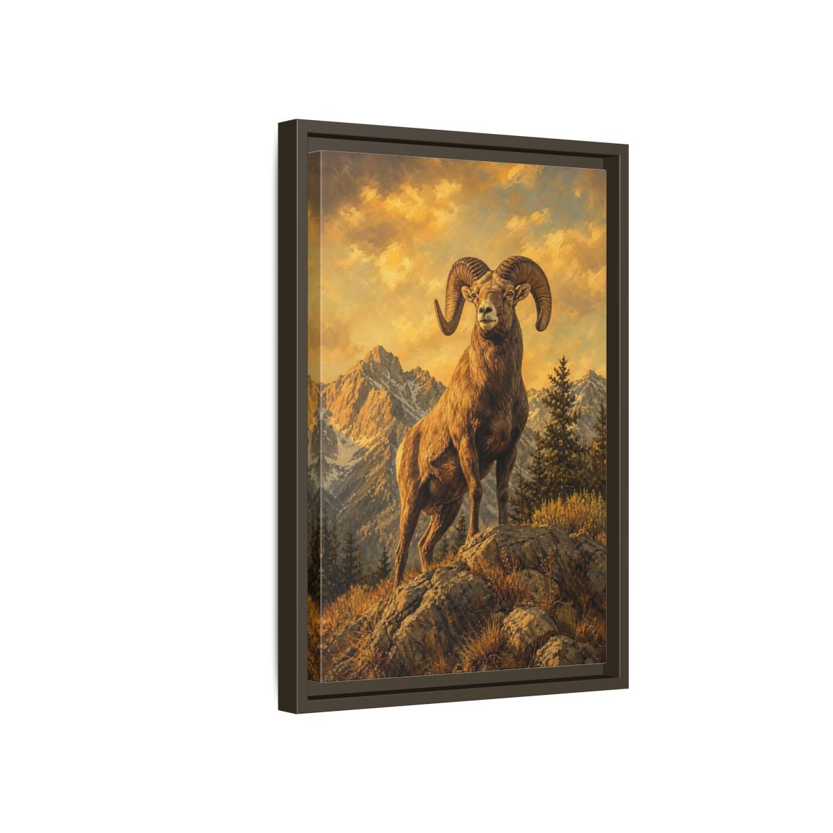 Side Mockup 5. Animals Bighorn Sheep Golden Bighorn Sheep shown as stretched canvas wall art