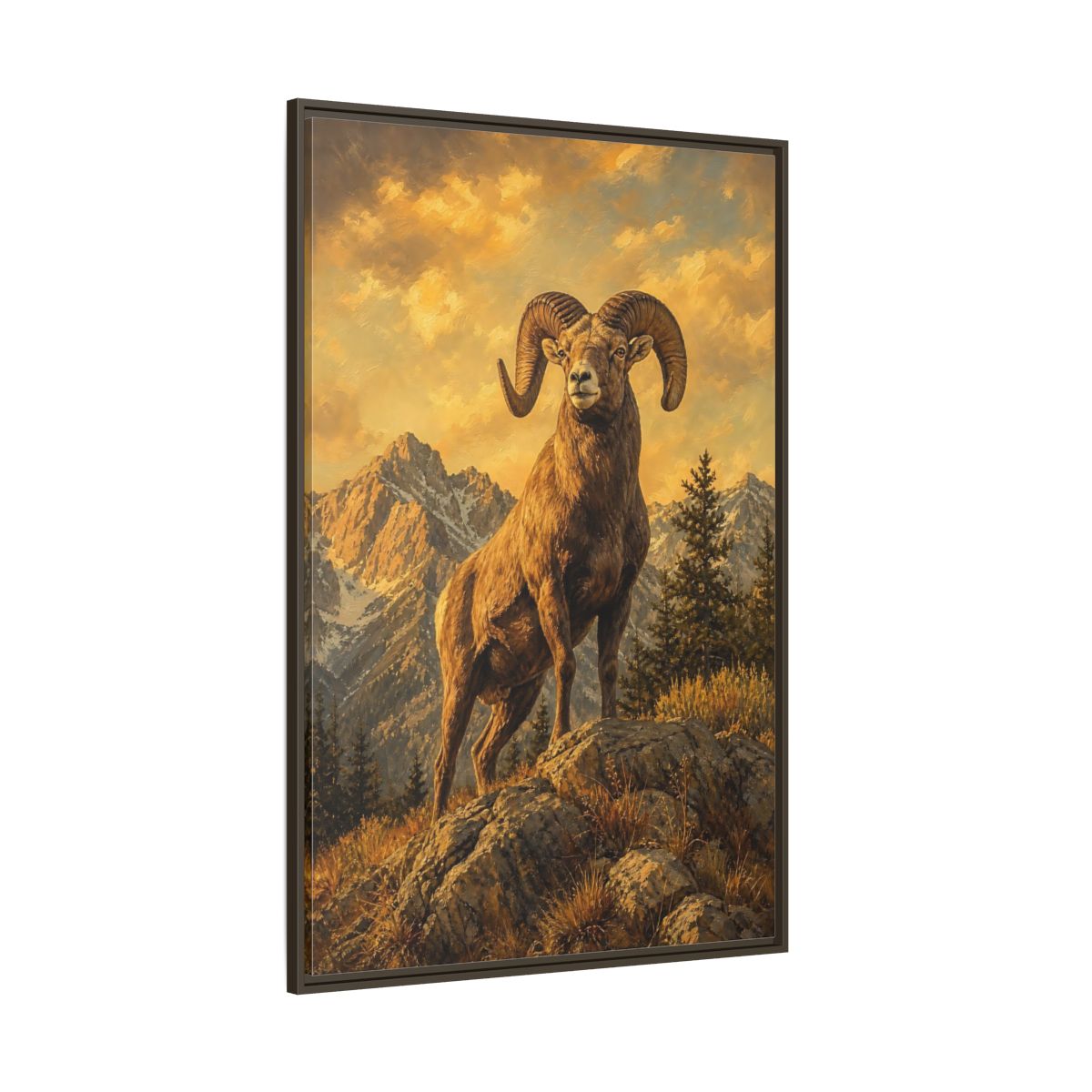 Side Mockup 8. Animals Bighorn Sheep Golden Bighorn Sheep shown as stretched canvas wall art