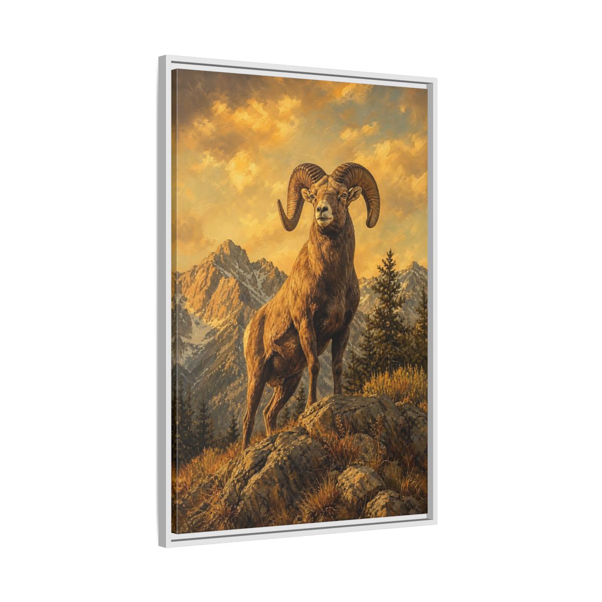 Side Mockup 9. Animals Bighorn Sheep Golden Bighorn Sheep shown as stretched canvas wall art