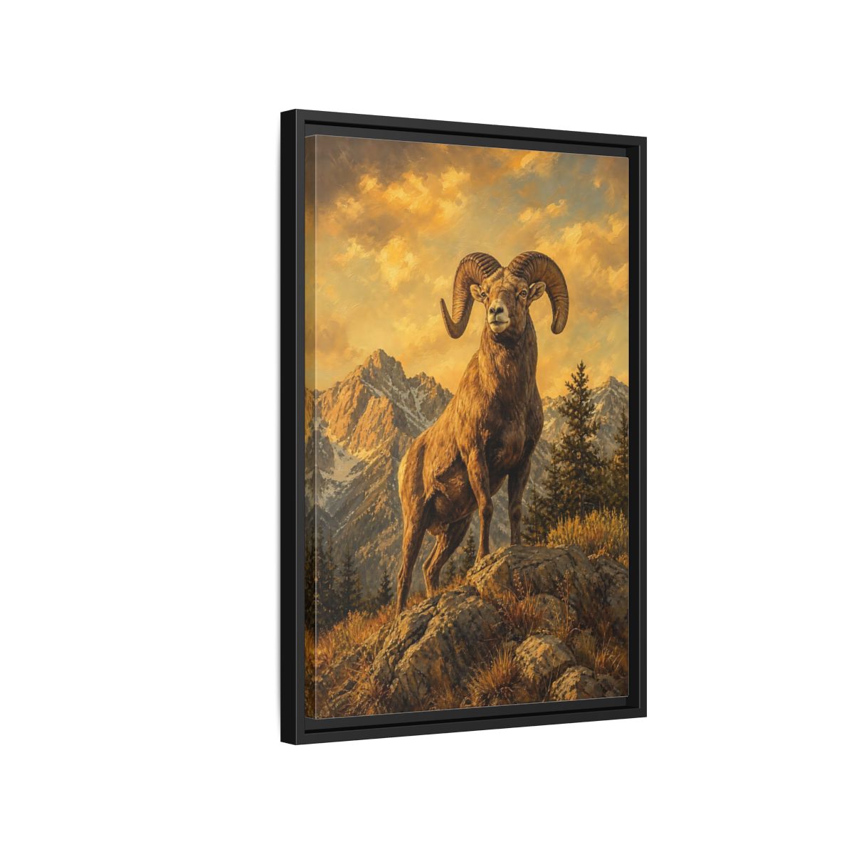 Side Mockup 3. Animals Bighorn Sheep Golden Bighorn Sheep shown as stretched canvas wall art