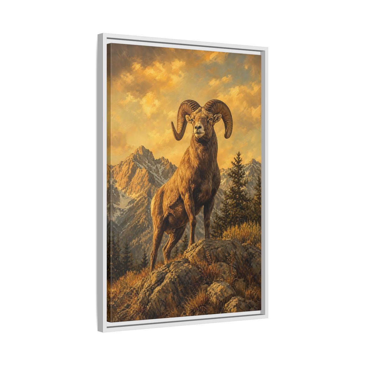 Side Mockup 10. Animals Bighorn Sheep Golden Bighorn Sheep shown as stretched canvas wall art
