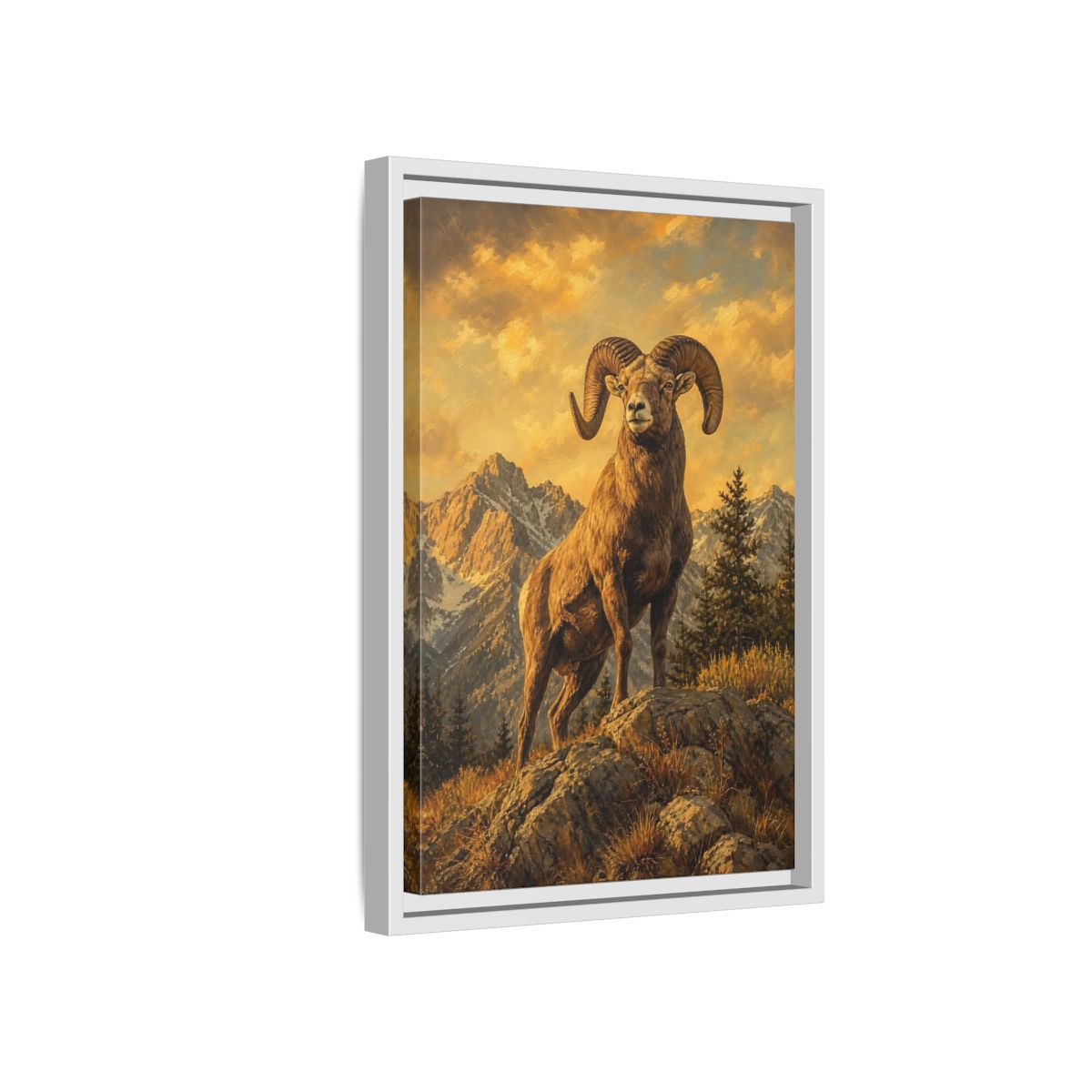 Side Mockup 4. Animals Bighorn Sheep Golden Bighorn Sheep shown as stretched canvas wall art