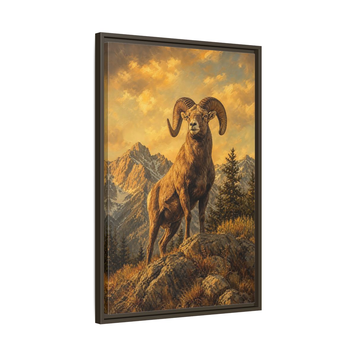 Side Mockup 11. Animals Bighorn Sheep Golden Bighorn Sheep shown as stretched canvas wall art