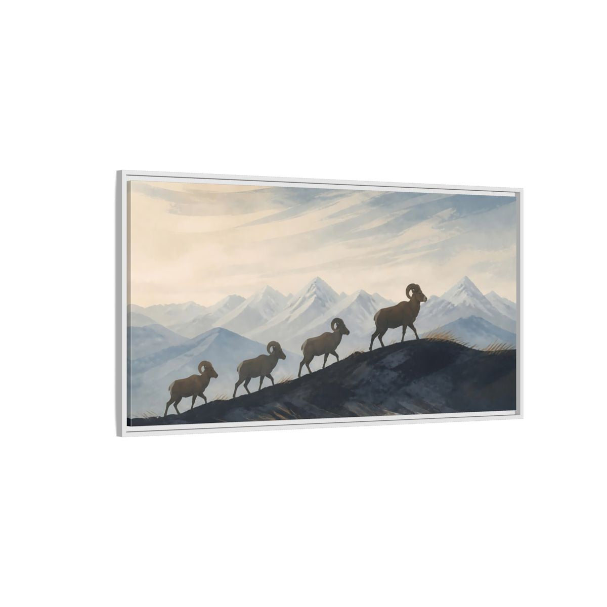 Side Mockup 3. Animals Bighorn Sheep Mountain Sheep shown as stretched canvas wall art