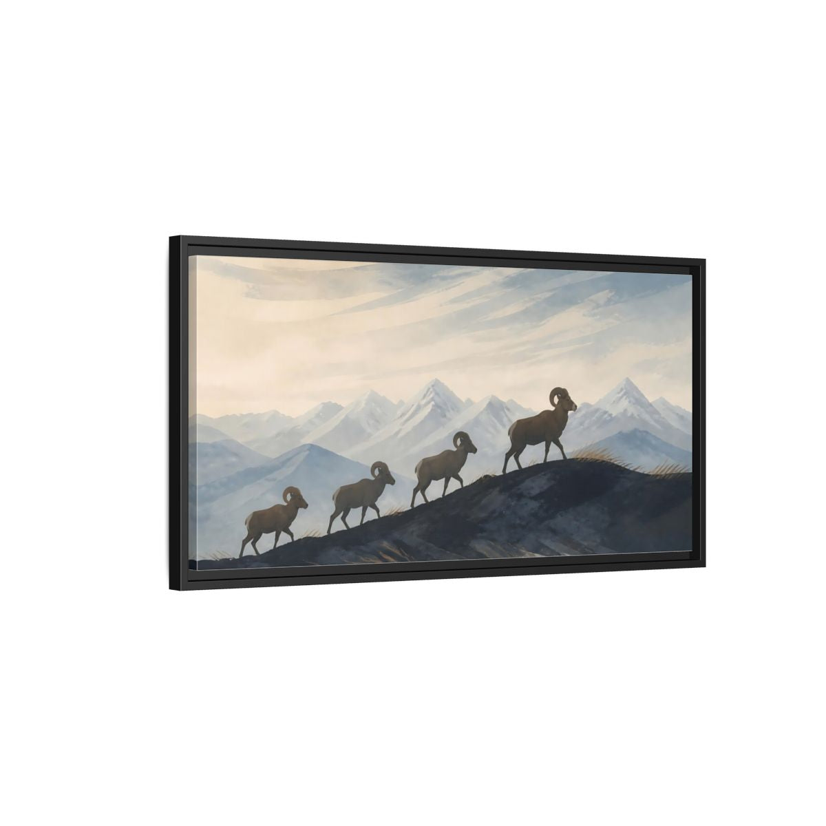 Side Mockup 2. Animals Bighorn Sheep Mountain Sheep shown as stretched canvas wall art