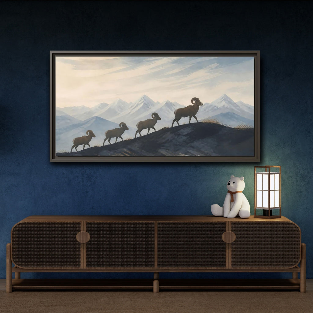 Mockup 4. Animals Bighorn Sheep Mountain Sheep shown as stretched canvas wall art