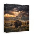 Side Mockup 2. Animals Bison Brown Grey Landscape shown as stretched canvas wall art