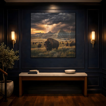 Mockup 4. Animals Bison Brown Grey Landscape shown as stretched canvas wall art