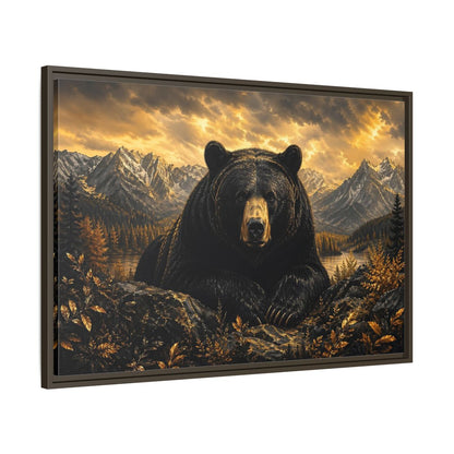 Main Mockup. Animals Black Bear Golden Bear Mountains shown as stretched canvas wall art