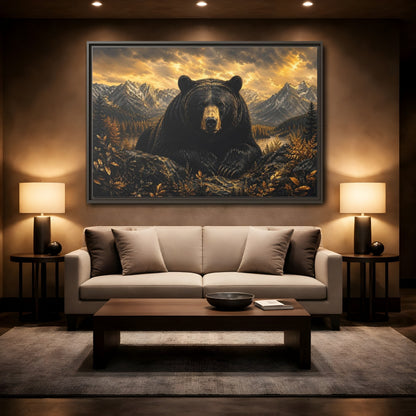 Mockup 2. Animals Black Bear Golden Bear Mountains shown as stretched canvas wall art