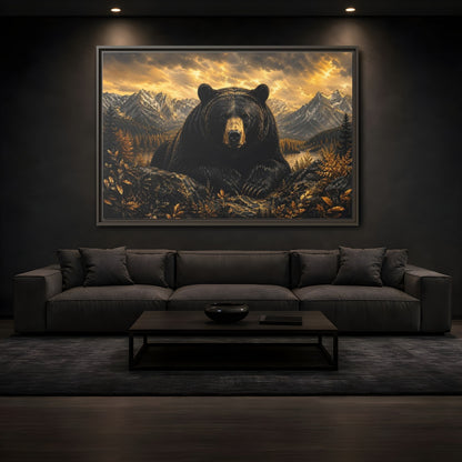Mockup 3. Animals Black Bear Golden Bear Mountains shown as stretched canvas wall art