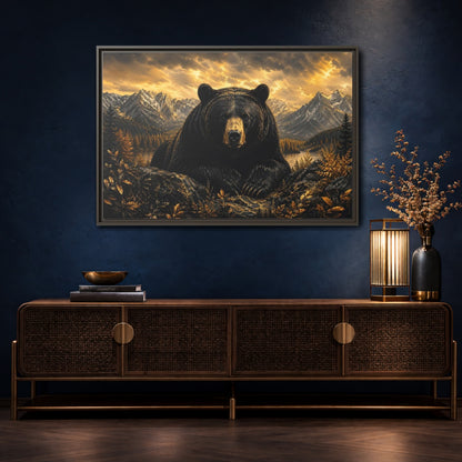 Mockup 4. Animals Black Bear Golden Bear Mountains shown as stretched canvas wall art