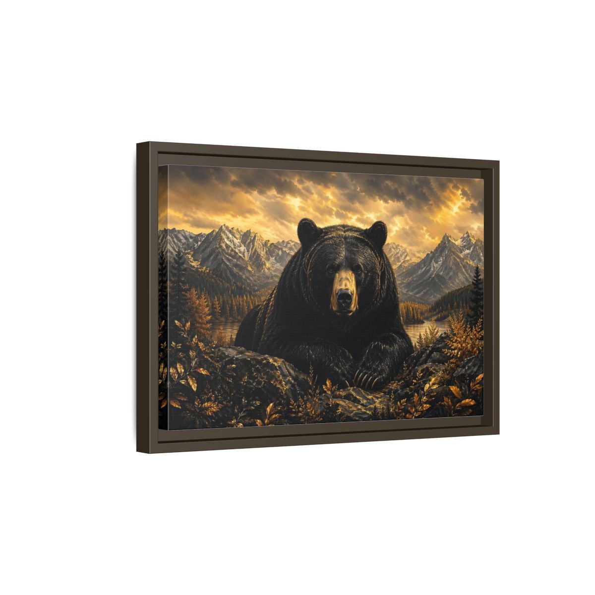 Side Mockup 5. Animals Black Bear Golden Bear Mountains shown as stretched canvas wall art