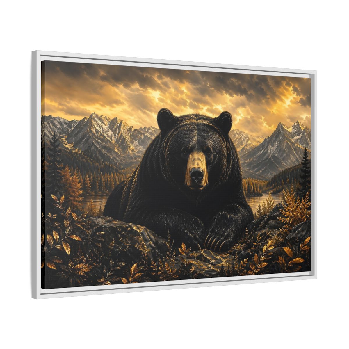 Side Mockup 9. Animals Black Bear Golden Bear Mountains shown as stretched canvas wall art
