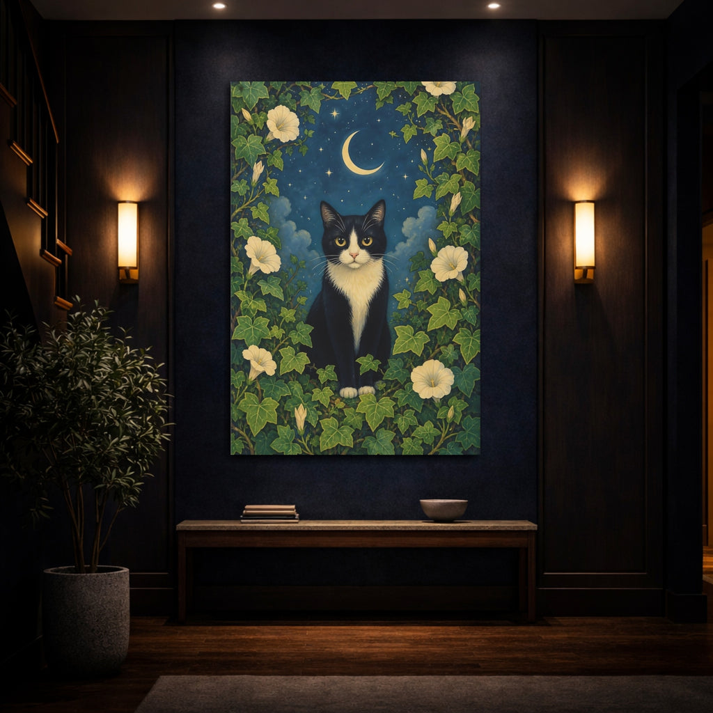 Mockup 4. Animals Black Cat Black Cat Night shown as stretched canvas wall art