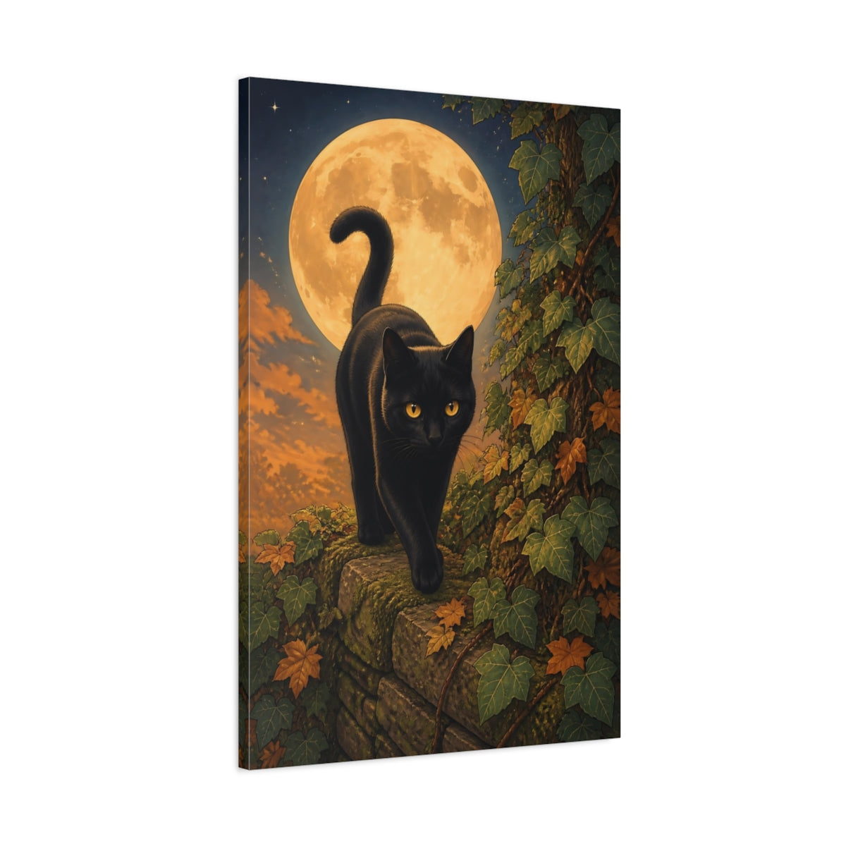 Main Mockup. Animals Black Cat Moonlit Black Cat shown as stretched canvas wall art