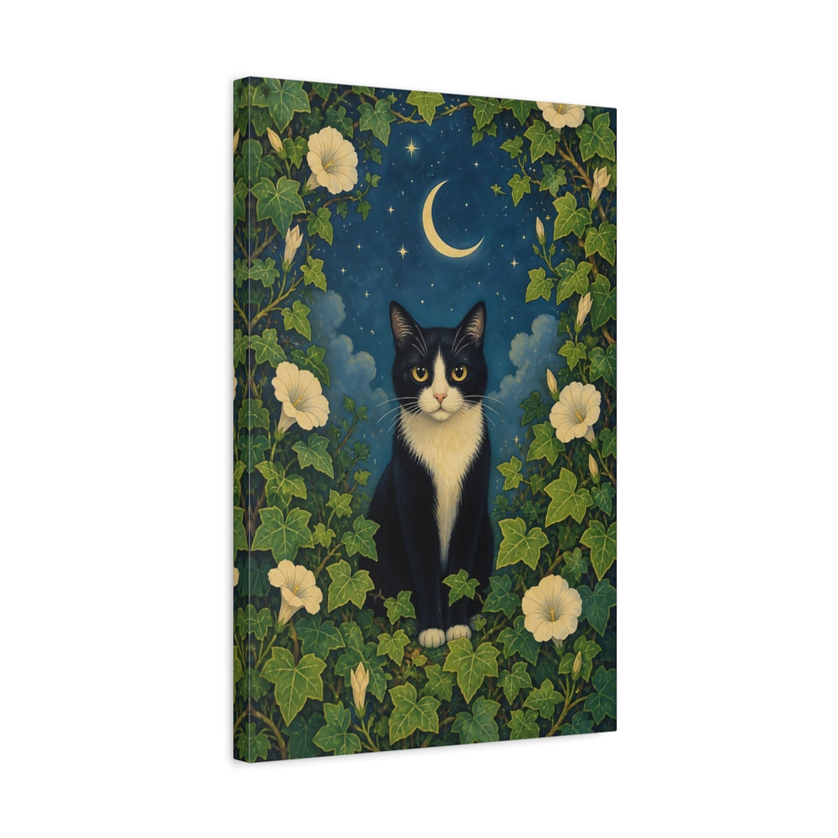Side Mockup 3. Animals Black Cat Black Cat Night shown as stretched canvas wall art