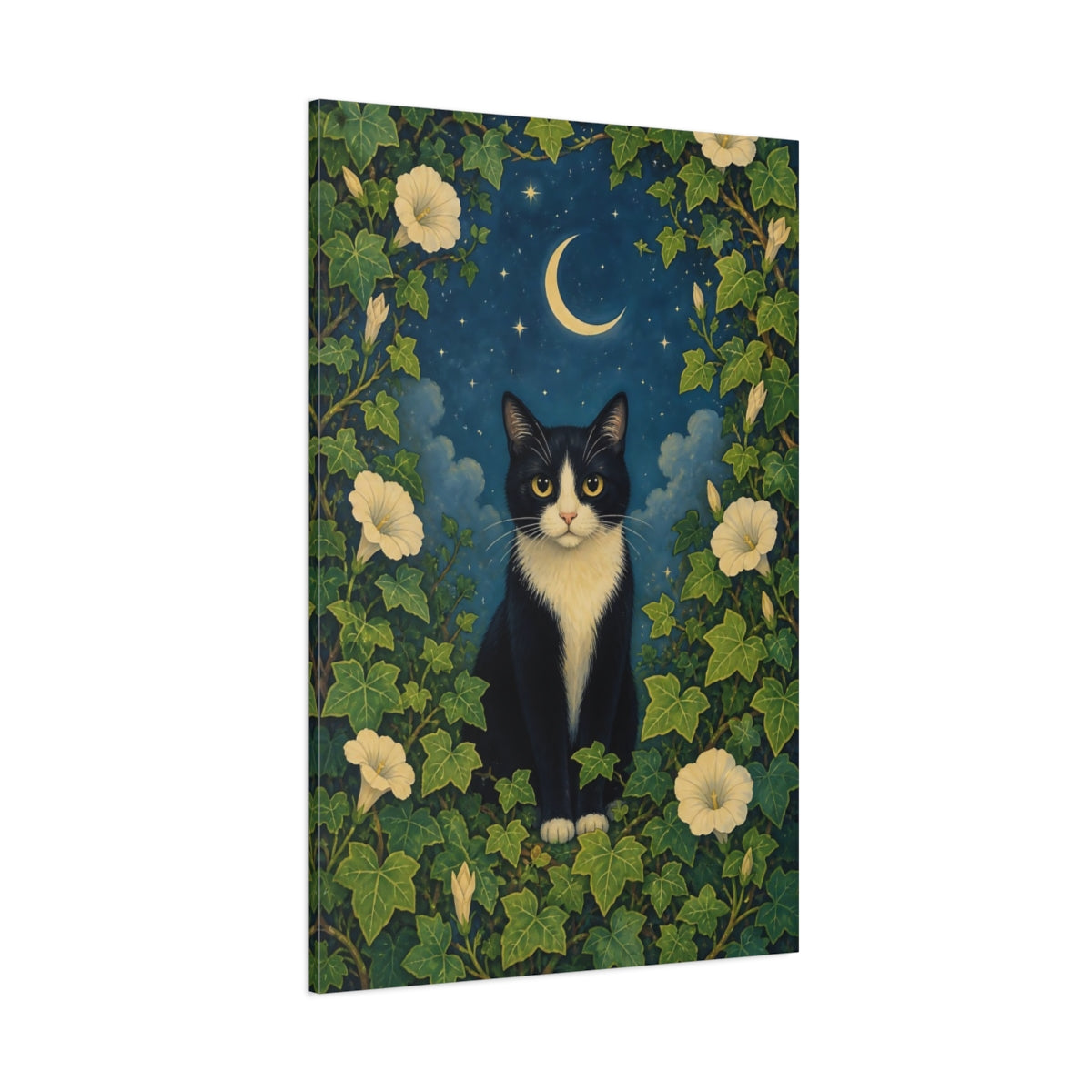 Side Mockup 1. Animals Black Cat Black Cat Night shown as stretched canvas wall art
