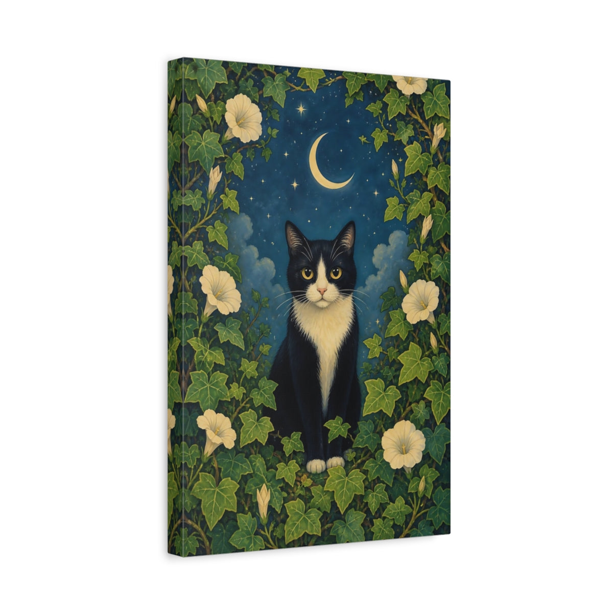Side Mockup 4. Animals Black Cat Black Cat Night shown as stretched canvas wall art