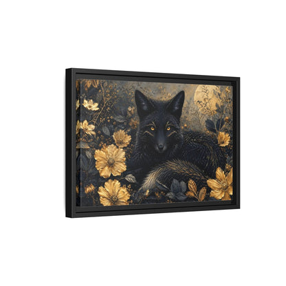 Side Mockup 6. Animals Black Fox Black And Gold shown as stretched canvas wall art