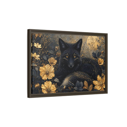 Side Mockup 2. Animals Black Fox Black And Gold shown as stretched canvas wall art