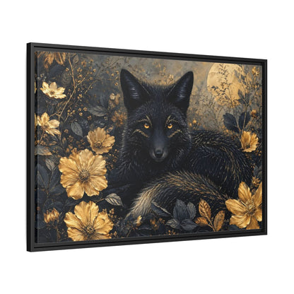 Side Mockup 13. Animals Black Fox Black And Gold shown as stretched canvas wall art