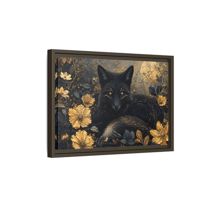 Side Mockup 5. Animals Black Fox Black And Gold shown as stretched canvas wall art