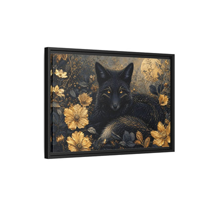 Side Mockup 3. Animals Black Fox Black And Gold shown as stretched canvas wall art