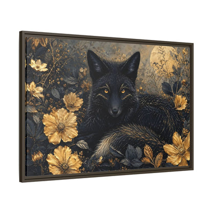 Main Mockup. Animals Black Fox Black And Gold shown as stretched canvas wall art