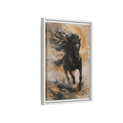 Side Mockup 4. Animals Black Horse Black And Gold shown as stretched canvas wall art