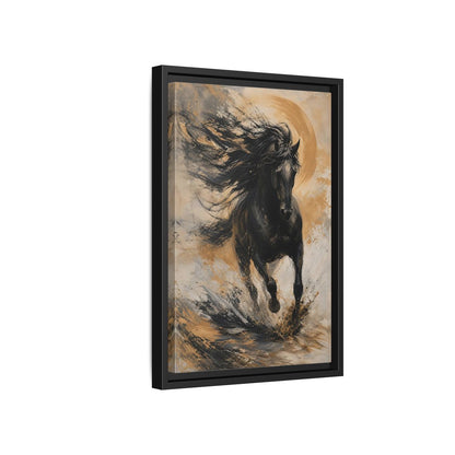 Side Mockup 6. Animals Black Horse Black And Gold shown as stretched canvas wall art
