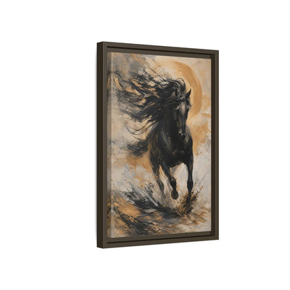 Side Mockup 5. Animals Black Horse Black And Gold shown as stretched canvas wall art