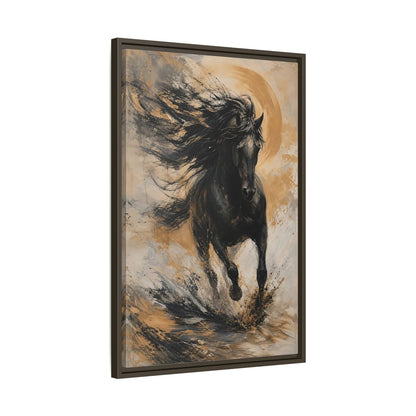 Side Mockup 11. Animals Black Horse Black And Gold shown as stretched canvas wall art