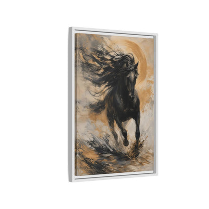 Side Mockup 1. Animals Black Horse Black And Gold shown as stretched canvas wall art