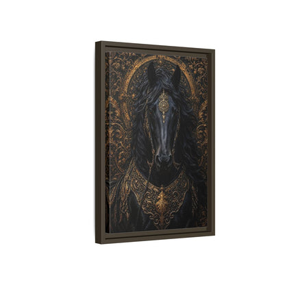 Side Mockup 5. Animals Black Horse Black And Gold shown as stretched canvas wall art
