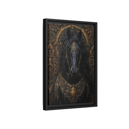 Side Mockup 6. Animals Black Horse Black And Gold shown as stretched canvas wall art