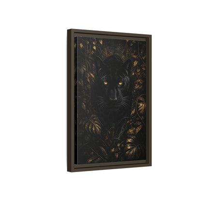 Side Mockup 5. Animals Black Panther Black And Gold shown as stretched canvas wall art