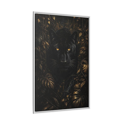 Side Mockup 7. Animals Black Panther Black And Gold shown as stretched canvas wall art