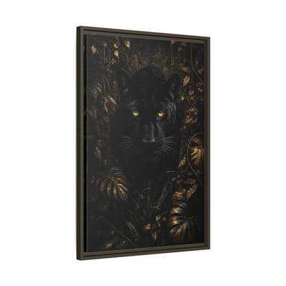 Side Mockup 11. Animals Black Panther Black And Gold shown as stretched canvas wall art