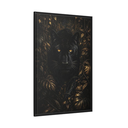 Side Mockup 12. Animals Black Panther Black And Gold shown as stretched canvas wall art