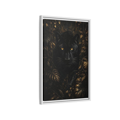 Side Mockup 1. Animals Black Panther Black And Gold shown as stretched canvas wall art