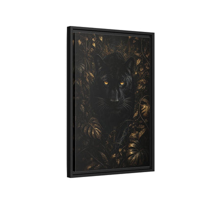 Side Mockup 3. Animals Black Panther Black And Gold shown as stretched canvas wall art