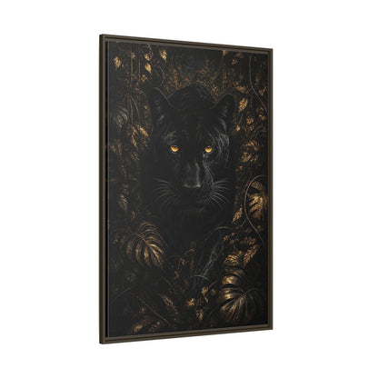 Side Mockup 8. Animals Black Panther Black And Gold shown as stretched canvas wall art