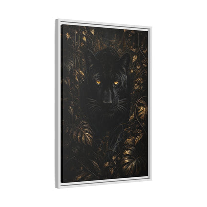 Side Mockup 10. Animals Black Panther Black And Gold shown as stretched canvas wall art