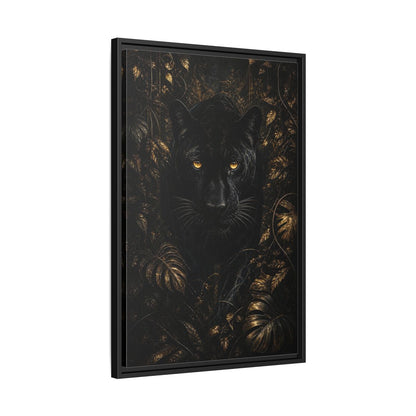 Side Mockup 14. Animals Black Panther Black And Gold shown as stretched canvas wall art